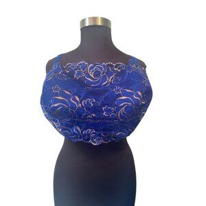 Comfort‎ Choice Bra Size 50DDD Blue Lace Wireless Cami Blue Gold Lined Floral